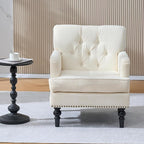 KEIKI Tufted Upholstered Accent Chair for Bedroom and Living Room, Button Tufted Club Chair with Corduroy Fabric, Fixed High Backrest, Rolled Arms and Studded Trim, Mid-Century Modern Reading Chair