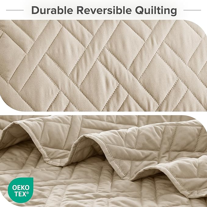 Comfort Spaces Twin Quilt Set Modern Reversible Diamond Coverlet Twin Bedding Set Cozy Quilted Winter Layer, All Season Lightweight Soft Twin Size Quilt, Kienna, Twin/Twin XL Beige Diamond 2 Piece