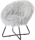 BIRDROCK HOME Faux Fur Papasan Chair with Black Legs - Luxuriously Soft & Lightweight - Wide Cushion Seat for Playroom, or Living Room - Moon Chair - Metal - Fluffy Round Seat - Circle - Grey