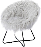 BIRDROCK HOME Faux Fur Papasan Chair with Black Legs - Luxuriously Soft & Lightweight - Wide Cushion Seat for Playroom, or Living Room - Moon Chair - Metal - Fluffy Round Seat - Circle - Grey