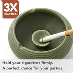 Ashtray with Lid for Outside Patio, Windproof Ash tray, Ceramic Smokeless Ashtray for Outdoor Home Office Tabletop Patio Outdoor Balcony, Dark Green