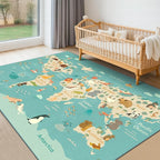 Washable Kids Playroom Rug – 5x7 Play Rug for Preschool Toddlers, Baby Girls, Educational with Cute Animals – Non-Slip, Stain Resistant, Soft & Safe for Bedroom, Play Room and Classroom - Blue