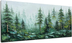 Alenoss Hand Painted Modern 3D Abstract Oil Painting 24x48 Inches Large Forest Landscape Textured Canvas Wall Art Green Artwork for Wall Decoration