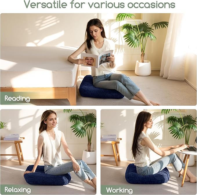 Washable Floor Pillow Cushion for Adults, Meditation Cushion Pillow, Removable Tufted Blended Corduroy Cover, Large Square Floor Sitting for Tatami Living Room or Yoga, 22x22 Inch, Machine Washable