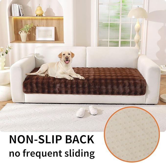 Waterproof Dog Bed Cover Non Slip Couch Covers for Dogs Washable Soft Faux Fur Sofa Cover Couch Covers for 2 Cushion Couch Sofa Pet Friendly (Brown)