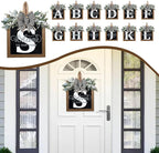 Ultra Large 14'' Last Name All Year Round Front Door Wreath with 26 Initial Letter Welcome Sign All Seasons Eucalyptus Garland and Bow Wreaths for Front Door Porch Farmhouse Decoration (S)