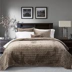 RECYCO Luxury Velvet Quilt Set, California King 118'' x 106'' Oversized Bedspread, Ultra Soft Velvet Comforter, Lightweight Box Stitch Bedding Sets for All Season, with 2 Shams, Mocha Brown