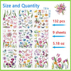 Flower Window Clings for Glass Windows Butterfly, 132pcs Fall Window Clings Summer Easter Spring Winter Decorations, 9 Sheets Floral Window Stickers Decals for Home Office Indoor Clearance
