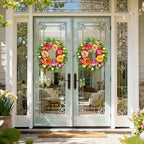 Spring Wreath 24 Inch Summer Wreaths for Front Door with Dahlia and Greenery, Wreath for All Seasons,Spring and Summer Wreaths for Front Door Outside or Indoor