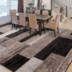 FlyDOIT Modern Geometric Patchwork Area Rug, 9x12 Chocolate Large Rugs for Living Room, Rockwood Collection Indoor Rugs for Bedroom, Throw Carpet Floor Decor for Entryway Dining Room Office Nursery
