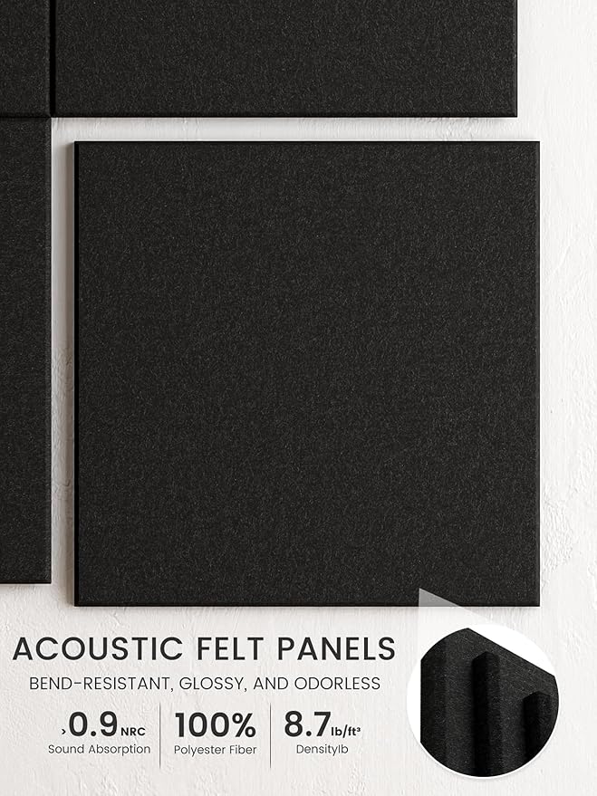 Bumusty Large Cork Board 48" x 36" Alternative - 12 Pack Felt Wall Tiles with 70 Safe Removable Adhesive Tabs, 30 Pushpins, Cork Boards for Walls Pin Board Bulletin Board Office Decor (Black)