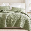 Comfort Spaces Queen Quilt Set Modern Reversible Diamond Coverlet Queen Bedding Set Cozy Quilted Winter Layer, All Season Lightweight Soft Queen Size Quilt, Kienna, Full/Queen Olive Green3 Piece
