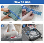 VMstr Vacuum Storage Bags with USB Electric Pump, 6 Pack Carry-on Size Space Saver for Clothes and Clothing Travel, Compression Bags for Clothes
