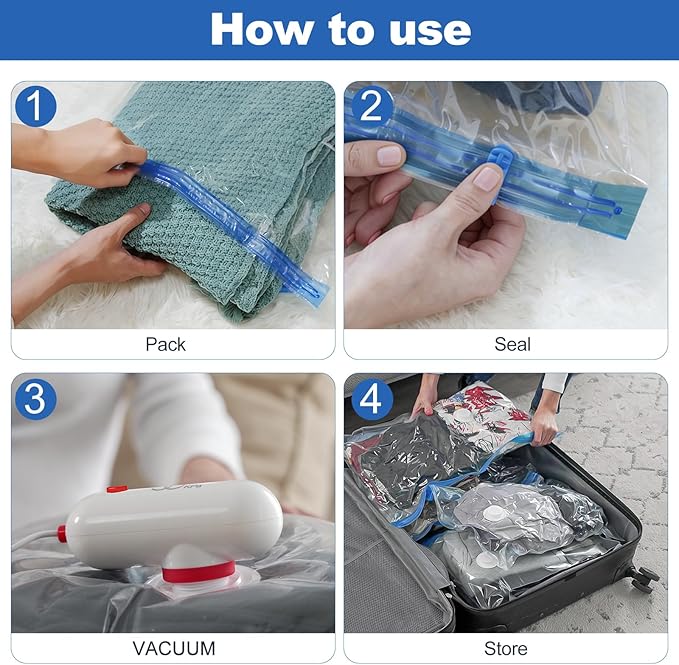 VMstr 18 Pack Vacuum Storage Bags with USB Pump, Vacuum Seal Bags for Clothing Travel, Carry-on Size Space Saver for Clothes and Clothing