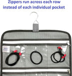 Hanging Jewelry Organizer with 10 Zippered Clear Pockets for Travel Suitcase and Home Closet Jewelry Storage Bag (GREY)