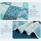 Exclusivo Mezcla Reversible Boho Quilts King Size, Navy Blue Bedspreads Lightweight Coverlet All Season Patchwork Quilt Bedding Set with Printed Floral Pattern (1 Quilt, 2 Pillow Shams)