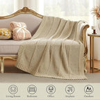 Amélie Home Chevron Chenille Knit Throw Blanket for Couch, Cozy Texture Decorative Soft Blanket for Sofa & Chair, 60"x80", Beige