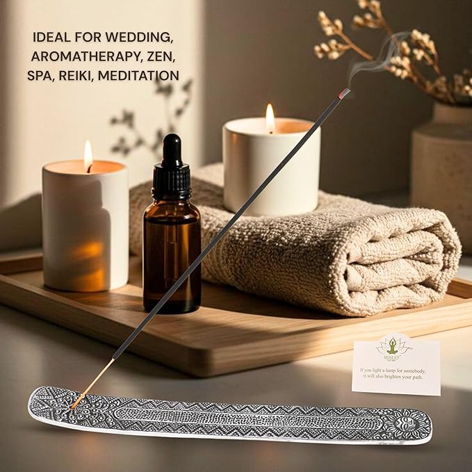 Hosley Set of 6 Metal Incense Stick Holder 9.5" Long, Ash Catcher-Silver Finish Ideal Gift for Wedding, Aromatherapy, Zen, Spa, Reiki, Meditation