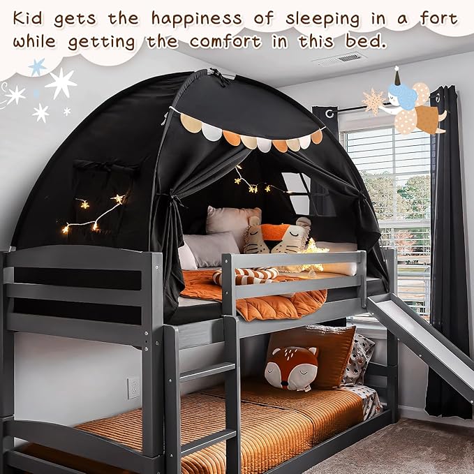 Sherilyn Twin Size Bed Canopy Bed Tents Dream Tent on Bed Privacy Space Blackout Sleeping Tents Indoor Breathable Portable Cottage Floor Drafty Room (Black)