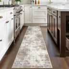 IOHOUZE Abstract Runner Rug 2x8 Ft Washable Runners for Hallways, Non Slip Kitchen Runner Printed Faux Wool Entryway Runner Indoor, Modern Abstract Floor Carpet for Hall Kitchen Bedroom, Beige Brown