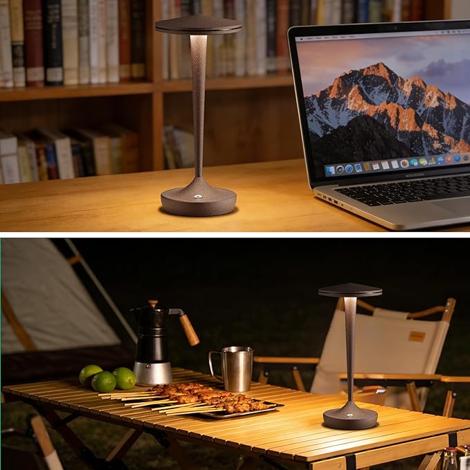 Cordless Table Lamp Rechargeable,Outdoor Table Lamps LED,5000mAh Battery Operated Lamp Stepless Dimming Table Lamps for Restaurant Dining Patio (2PRust)