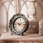 NIKKY HOME Table Top Clock, Vintage French Decorative Pewter Analog Desk Clock Battery Operated for Living Room Decor Shelf, Green