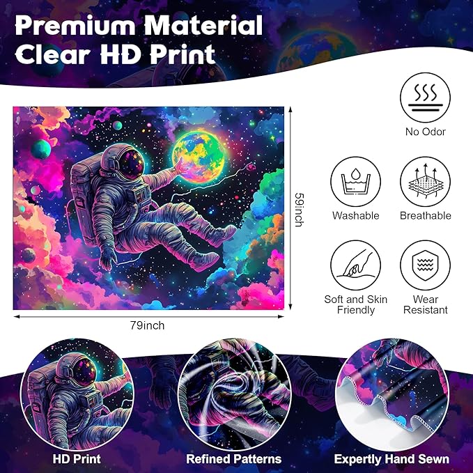 NYZE Tapestry for Bedroom Astronaut Space, Black Light Tapestry Room Decor Wall Tapestries, Cool Galaxy Planet Wall Hanging, Wall Hanging for Men Guys Gamer Room Dorm Living Room 79in×59in