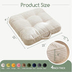 Washable Floor Pillow Cushion for Adults, Meditation Cushion Pillow, Large Square Floor Sitting, Removable Tufted Corduroy Cover, for Tatami Living Room or Yoga, 22x22 Inch, 2Pack, Machine Washable