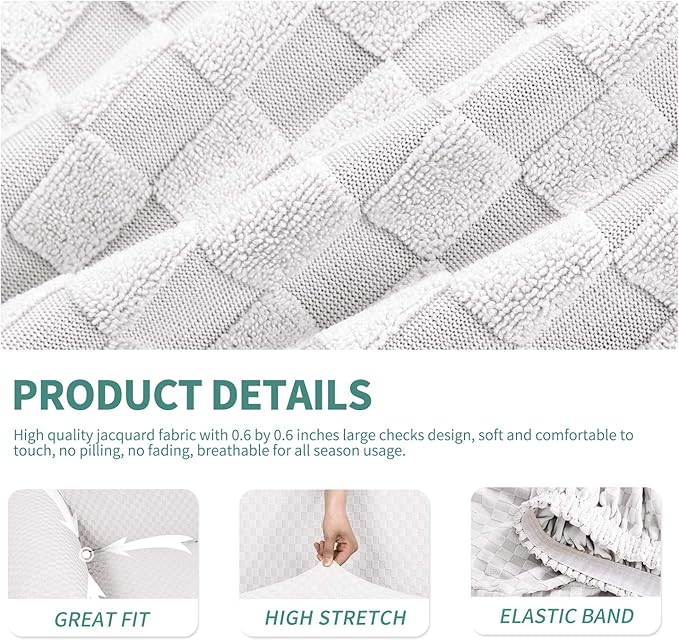 YEMYHOM Latest Checkered 3 Pieces Couch Covers for 2 Cushion Couch High Stretch Thickened Love Seat Sofa Cover for Dogs Pets Anti Slip Elastic Loveseat Slipcover Protector (White), 55"-69"(2 CUSHIONS)