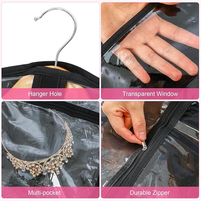 14 Pcs Garment Bags for Dance Costumes Clear PVC with Zippers 24 x 50 Inch Suits Bag with Pockets Dance Costume Organizer Carrier for Storage Cover for Adult(Translucent Black,Classic)