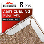 X-Protector Rug Tape - 8 Pcs Set - White Anti-Slip & Anti-Curling Carpet Tape for Hard Floors - Premium Rug Pad Gripper - Carpet Corner Grippers to Keep Your Carpet in Place & Make Corners Flat
