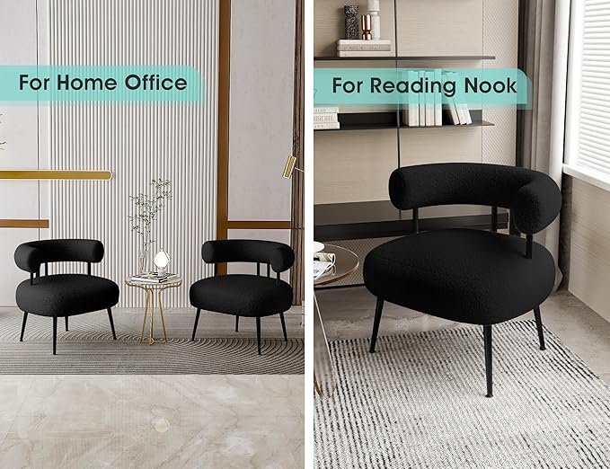Mid Century Sherpa Boucle Accent Chair, Round Upholstered Barrel Arm Chair for Small Spaces, Fluffy Side Corner Sofa Chair for Living Room, Bedroom, Vanity, Office, Reading Nook
