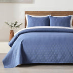 HORIMOTE HOME Denim Blue Twin Size Quilt Set - Soft Microfiber Bedspread with 1 Sham, Lightweight & All-Season Geometric Coverlet for Cozy Bedding