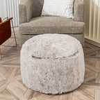 Stuffed Ottoman with Modern High Density Foam Faux Fur Pouf Stool Round Foot Stool Cushion Storage Ottoman 20 * 12''Floor Pouf Ottoman Foot Rest for Living Room (Snow Coffee)