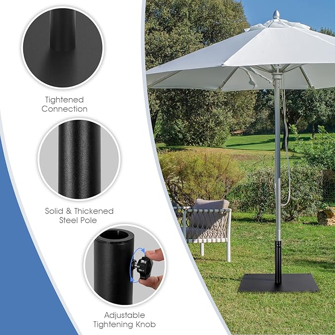 Tangkula 42 LBS Patio Umbrella Base, 25 Inches Heavy Duty Square Market Umbrella Base Stand W/4 Non-Slip Pads, 1.6”/1.9” Adapters, Tightening Knob, Outdoor Umbrella Stand for Patio, Poolside