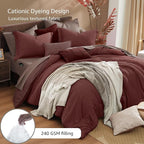 Monbix Full Size Comforter Set, Dark Red Bedding Comforter for Full Size Bed Set Reversible, Bedding Sets Full 7 Pieces, Cationic Dyeing Bed in a Bag with Comforter, Sheets, Pillowcases & Shams