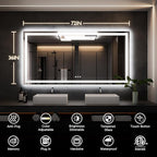 ISKM 72'' x 36'' LED Mirror for Bathroom Lighted Vanity Mirror for Wall Front Lights + Backlit LED Bathroom Mirror Anti-Fog Tempered Glass ETL Listed
