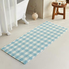 Waffle Runner Rug Bathroom, Long Boho Bathroom Rugs Non Slip Washable Absorbent Checkered Bathroom Mat Quick Dry Cute Bath Mat, 60"x24" Blue and White