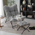 Welnow Modern Accent Chair with Ottoman, Upholstered Comfy Lounge Recliner Sofa, Thick Cushion Oversized Lazy Reading Chair with Footrest for Living Room, Bedroom, Apartment, Office, Dorm, Light Grey