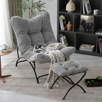 Welnow Modern Accent Chair with Ottoman, Upholstered Comfy Lounge Recliner Sofa, Thick Cushion Oversized Lazy Reading Chair with Footrest for Living Room, Bedroom, Apartment, Office, Dorm, Light Grey