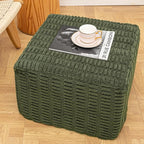 20x20x14 Inches Fluffy Square Pouf Ottoman - Plush Furry Ottoman Foot Rest Stool with High-Density Foam, Versatile Floor Seating for Living Room (Green)