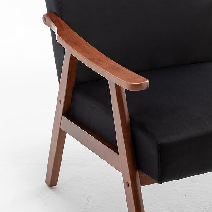 Accent Chair with Microfiber Upholstery and Solid Wood Frame, Classic Mid-Century Modern Living Room Furniture for Extra Seating, Black