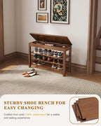 Shoe Rack Bench Seat Rubberwood 3-Tier Wooden Storage Bench 550lbs Compact Mid-Century Modern Design for Entryway, Hallway, Closet, Front Door Entrance, Foyer