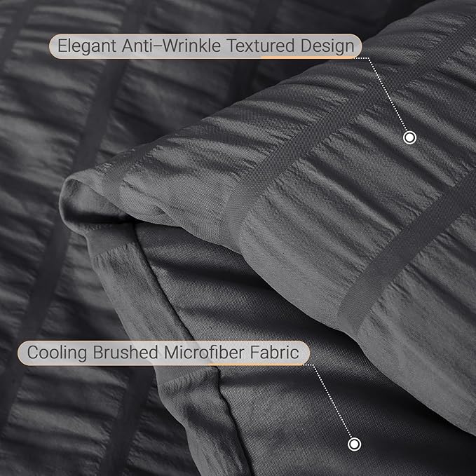 MUXHOMO 7 Pieces Queen Comforter Set, Seersucker Bed in a Bag Queen Size, All Season Luxury Bedding Set with Comforter, Flat Sheet, Fitted Sheet, Pillowcases & Shams, Dark Grey