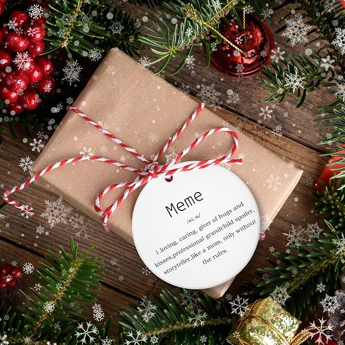Meme Gifts Ornaments, Mother's Day Birthday Gifts for Grandma from Grandkids Grandchildren Ceramic Ornament Keepsake, Meme Definition Hanging Ornaments for Christmas Tree Decoration