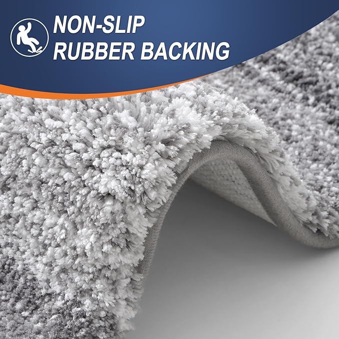 OLANLY Bathroom Rug Set 2 Piece, Soft Absorbent Microfiber Bath Mats and U-Shaped Contour Toilet Rug, Non-Slip, Machine Wash Dry, Plush Shaggy Bath Mats for Bathroom (30"x20"+24"x20", Grey)