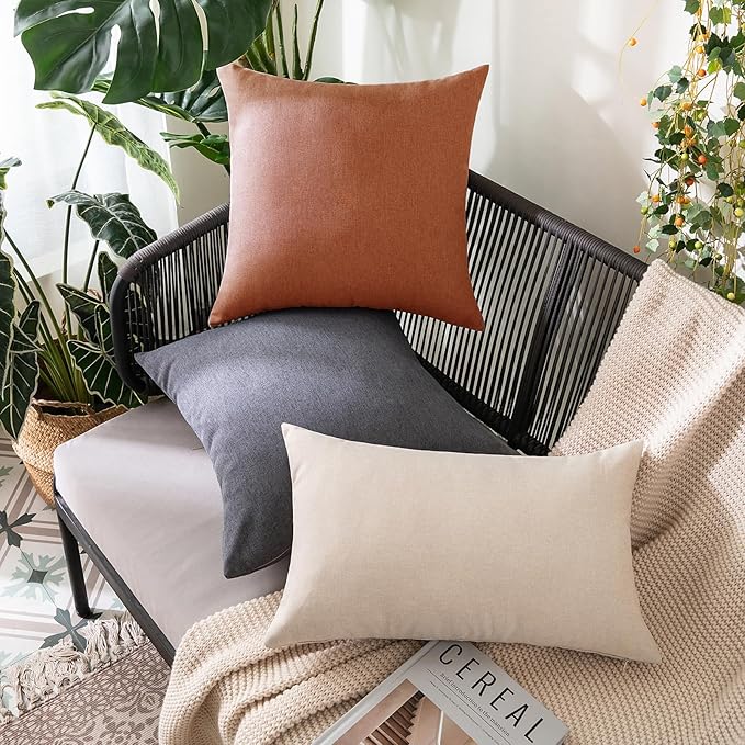 MIULEE Pack of 2 Decorative Outdoor Solid Waterproof Throw Pillow Covers Faux Linen Garden Farmhouse Cushion Cases for Summer Patio Tent Balcony Couch Sofa 18x18 Inch Rust