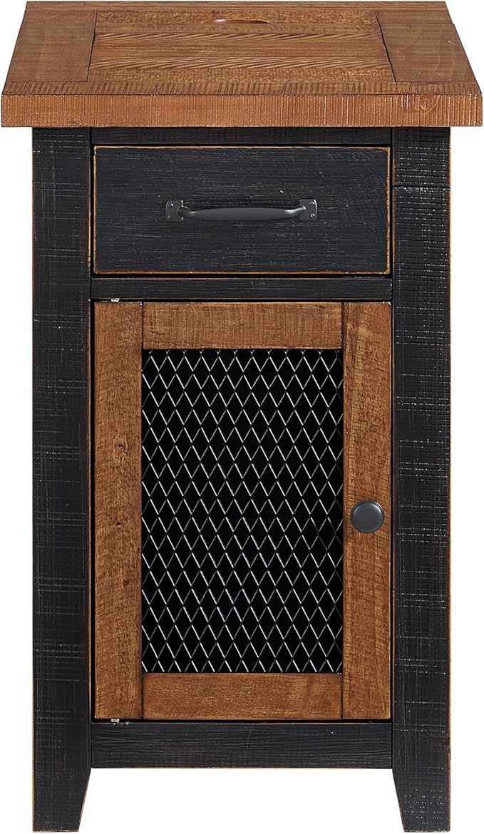 Martin Svensson Home Solid Wood Black and Honey Rustic Chairside End Table with Power and Storage