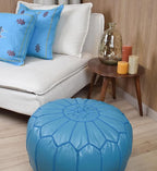 Poufs&Pillows Premium Moroccan Leather Pouf - Handmade - Delivered Stuffed - Ottoman, Footstool, Floor Cushion (Turquoise)