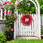 Spring Wreath for Front Door, 24 Inch Spring Red Forsythia Wreath Blossom Cluster Flower Farmhouse Wreath on Grapevine for Festival Celebration Front Door Wall Window Decoration Home Decor